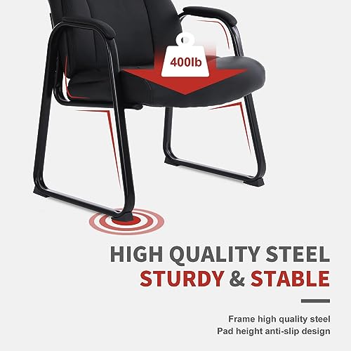 Image of CLATINA Heavy Duty Guest Chair with Padded Armrests and Sled Base, Executive Leather Soft Reception Chair 400lbs Capacity for Office Conference Waiting Meeting Room, Black (6 Pack)