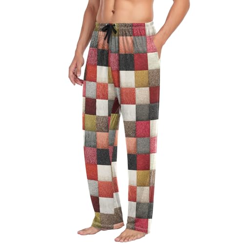 AIXIWAWA Mens Pajama Pants Sleep Lounge Wear Bottoms with Pockets Drawstring Colorful Checkered Print S4