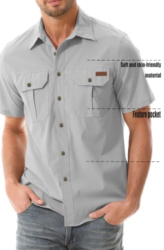 Zyvrenix Men's Short Sleeve Button Down Shirts with Pocket Light Gray M - image 4