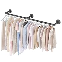 SMILOVII Wall Mounted Clothes Rail, Industrial Pipe Clothes Rails Wall Mounted, 164cm Detachable Metal Clothing Rail for Hanging Clothes For Home Shops and Closets