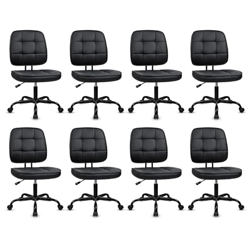 Image of CLATINA Armless Home Office Chair with Lumbar Support and Wheels, Small PU Leather Ergonomic Low Back Desk Chairs No Arms, Adjustable Height 360 Swivel Rolling Computer Task Chair, Black, 8 Pack