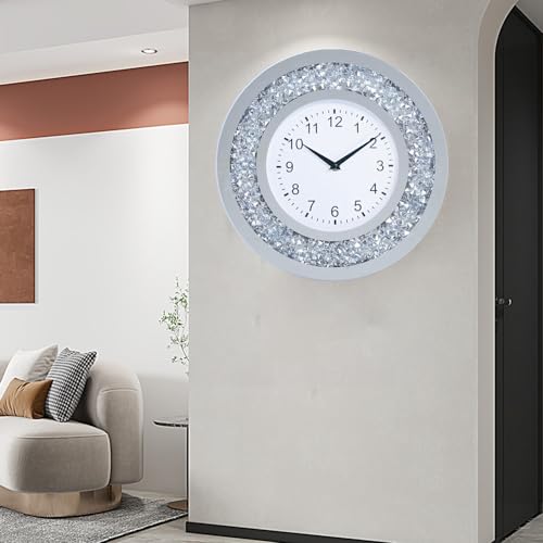 Cuyou WY-04(35RA) Wall Clock Living Room Decor Crushed Diamond Mirror Bathroom Clocks Wall Crystal Decorations thumb #2