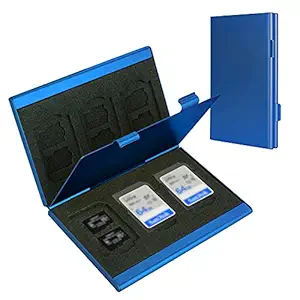 SD Card Holder, SD Card Case, LAVILI CF Memory Card Holder Case Aluminum Alloy Hard Shell, Double-Layer Capacity for 6SD Cards and 12 TF Cards Blue Color