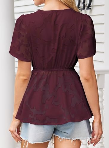 Womens Tops Short Sleeve Lace V Neck Blouses Babydoll Flowy Casual Empire Shirts Boho Peplum Chiffon Tunics3