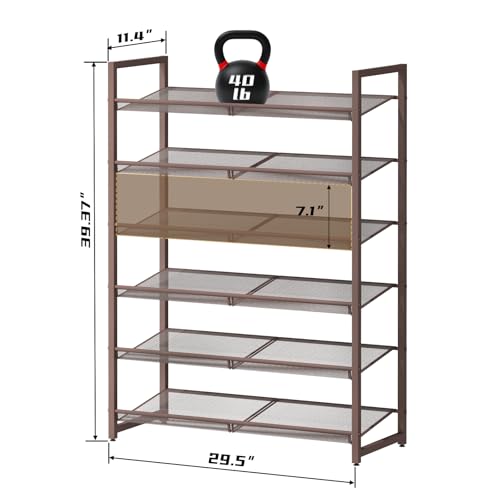 Image of 6-Tier Metal Large Shoe Rack,Tall Shoe Rack for Closet,entryway,Garage, with Adjustable Flat or Angled Shelves, Hold 20-26 Pairs Shoes