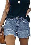 Metietila Women's Casual Summer High Rise Blue Jean Shorts Frayed Raw Hem Stretch Ripped Denim Shorts M