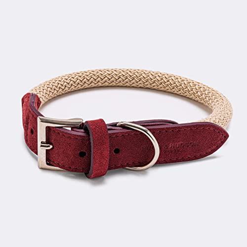 HUGO & HUDSON Luxury Dog Collar Round Rope and Leather with Adjustable Metal Buckle, Burgundy 60cm - Image 4
