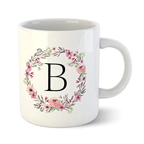 BJ ART "B Alphabet Printed Coffee Mug with Colorful Floral Design|Gifitng Mug for Loved Ones |Birthday Gift|Wedding Gift|Anniversary Gift - 1 Piece, Multicolour, 325 Ml
