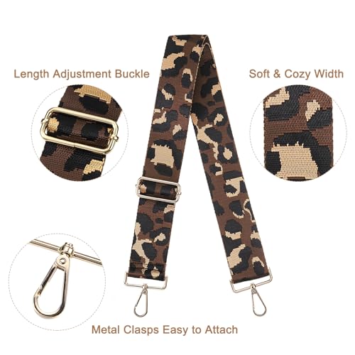 Image of uxcell Purse Strap Replacement, 31-51inch Adjustable Polyester Leopard 2inch Wide Crossbody Shoulder Strap for Handbag Guitar(Brown, Gold Buckle)