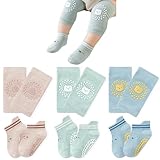 TFTSR Baby Knee Pads for Crawling (3 Pairs) and Baby Socks for Walking (3 Pairs), Walking Protector for Toddler Kid Girls Boy