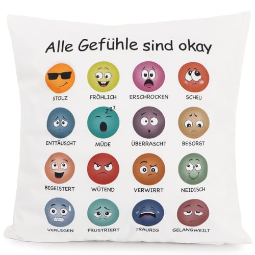 BETESSIN Geschenk Einschulung Mädchen - Gefühls-Kissenbezug mit Emotionsmotiv - Lernhilfe Zur Emotionserkennung - Schultüte Füllung - Klassenzimmer Deko für Beruhigungsecke & Schulberatungsstelle