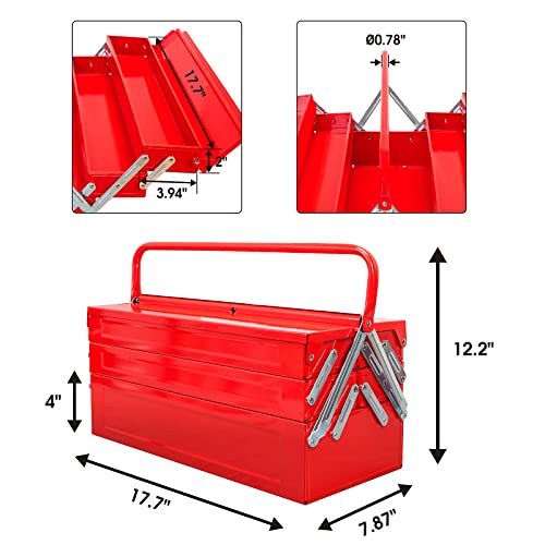 BIG RED Steel Toolbox 18-Inch with Locking Mechanism and 5 Cantilever Trays, Portable Tool Organizer for Mechanics and DIY Enthusiasts
