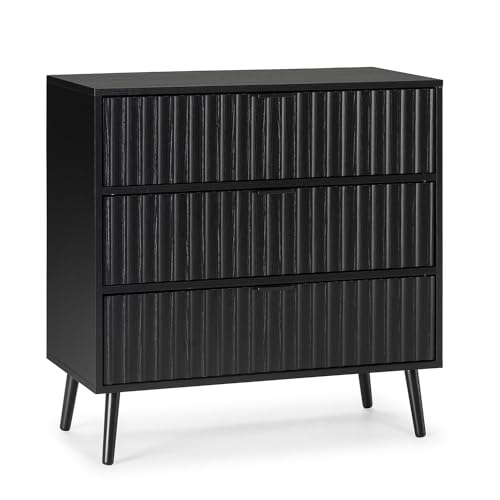 HOMN LIVING Cómoda de Noche Lluvia 3 cajones Color Negro, guías metálicas, 80 cm (Ancho) 40 cm (Profundo) 80 cm (Altura)