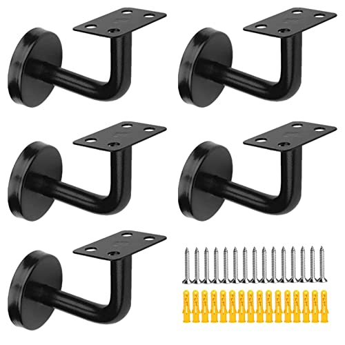 5Pcs Soporte Pasamanos, Soportes de Baranda Barandilla Pasamano de Acero Inoxidable para Escalera Pared Interior et Exterior, Negro(60x80mm)