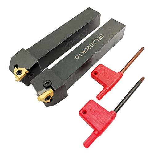 Aszlbym 3/4 Inch Ser2020K16 + Sel2020K16 Cnc Lathe Carbide Indexable Threading Turning Tool Holder With 2Pcs 16Er / Ir Ag60 Bp010 Indexable Carbide Turning Insert Blade + 2 Wrench T15 cover