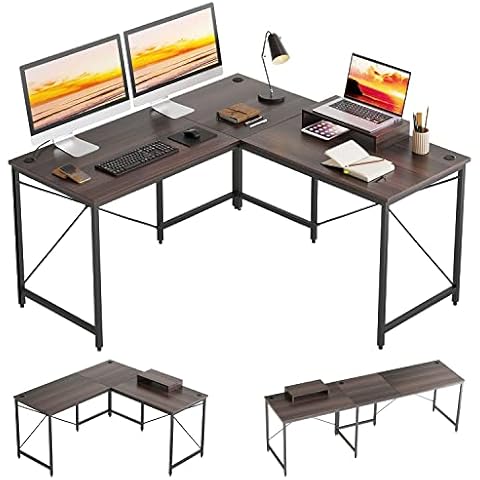Bestier L-förmiger Schreibtisch mit CPU-Ständer Reversibel Eckschreibtisch 240CM Industrieller Langen Tisch L Form Computer Workstation Verstellbarer Cover