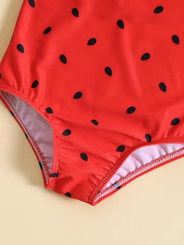 Girl's One Piece Beach Swimwear Cute Print Ruffle Hem One Shoulder Swim Bathing Suit4