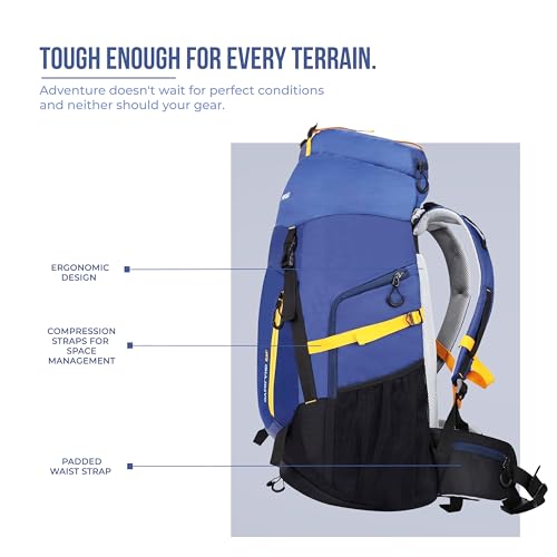 Image of Gear Overland 55L Extra Large Water Resistant Rucksack /Travel bag /For Men & Women(Blue - Yellow)