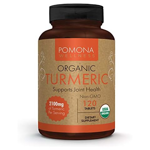 Pomona Wellness Organic Turmeric Supplement 2100 mg, USDA Organic, Non-GMO, Vegan, Turmeric Curcumin with Black Pepper for Absorption, for Joint Support and Immunity, 120 Tablets Cover