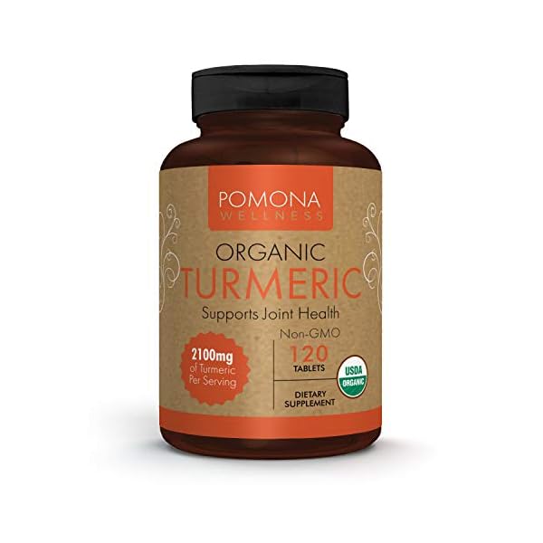 Pomona Wellness Organic Turmeric Supplement 2100 mg, USDA Organic, Non-GMO, Vegan, Turmeric Curcumin with Black Pepper for Absorption, for Joint Support and Immunity, 120 Tablets