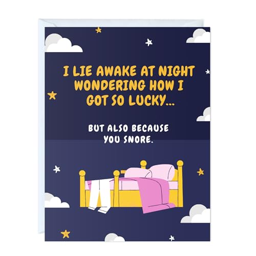 ALY LOU Funny Anniversary & Birthday Card – Sarcastic Greeting Card Witty Card for Couples, Him, Her, Husband, Wife, Boyfriend or Girlfriend | Blank Inside (How I got to lucky ... snore)