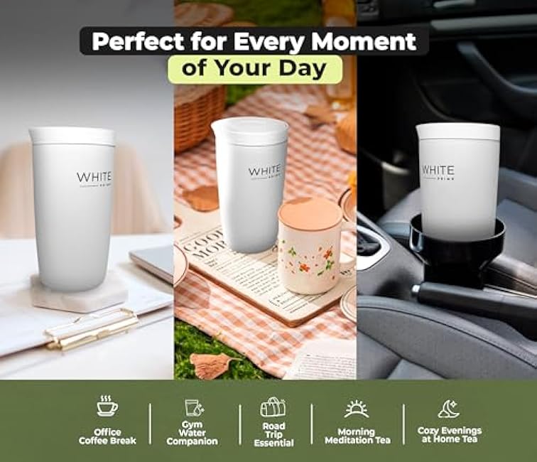 12 oz Insulated Coffee Mug with Push Button Lid | Stainless Steel Double Wall | Travel Coffee Cup for Hot & Cold Drinks | Modern Coffee Tumbler for Work, Commute & Outdoors