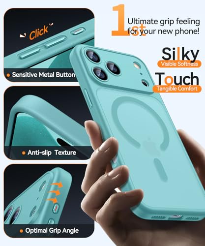 Image of CANSHN Magnetic Compatible with iPhone 17 Pro Case, Upgraded [Full Camera Protection] [Compatible with Magsafe] [Translucent Matte] Shockproof Protective Phone Cover 6.3 Inch - Teal