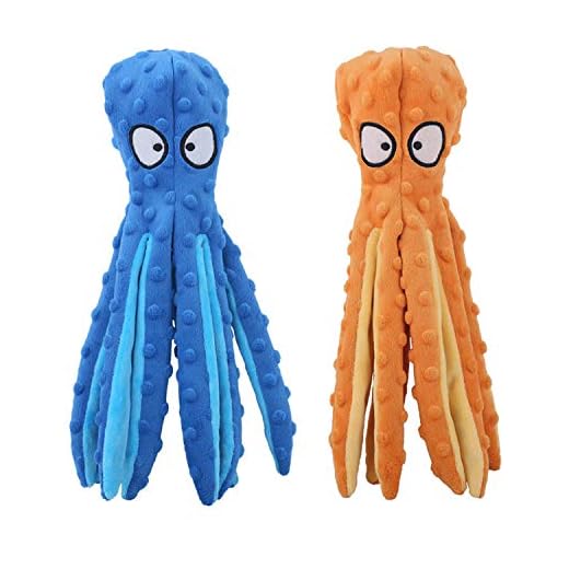 Hotype Juguete de Peluche para Perro 2 Piezas, Juguetes con Sonido para Cachorros, Juguetes para Masticar con Perro sin Relleno, para Perros Pequeños Mascotas y Medianos, 2 Piezas, Pulpo