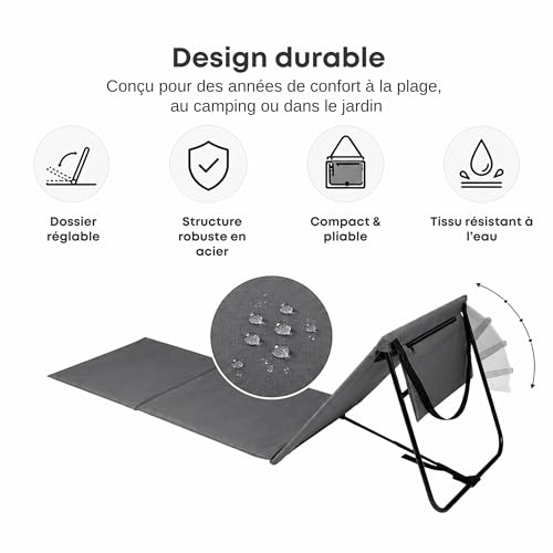 Chaises de plage légères pliables pour éviter le sable chaud | Pack de 2 tapis gris - 7