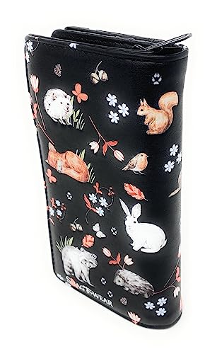 Shag Wear Forest Animal Friends Large Wallet for Women and Teen Girls Vegan Faux Leather 7" Black2