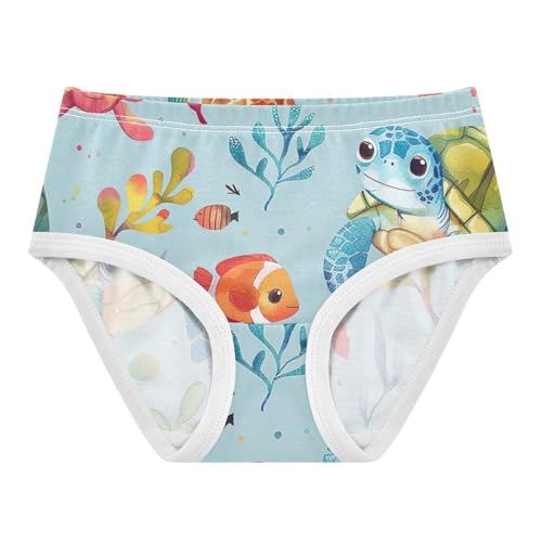 Cute Cartoon Turtle Blue Cotton Toddler Underwear, Girls Briefs, 2T–8 Years