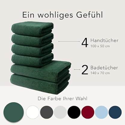 6 er Set Handtücher | 2 Badetücher Erwachsene 70x140 cm + 4 Handtücher 50x100 cm | Frottee Weich & Flauschig | 100% Baumwolle | Frottier Duschtuch Badetuch | Oeko-Tex | 500g/m² | Ôhm | Grün – Bild 6