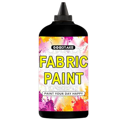 La Mejor Recopilación de Pinturas para tejidos y telas - solo los mejores. 44 GOODTAKE - Pintura de tela permanente para ropa, pintura acrílica negra para pintura en lona, pinturas en lona, pintura en ropa, pinturas textiles (negro, 10.5 onzas líquidas)