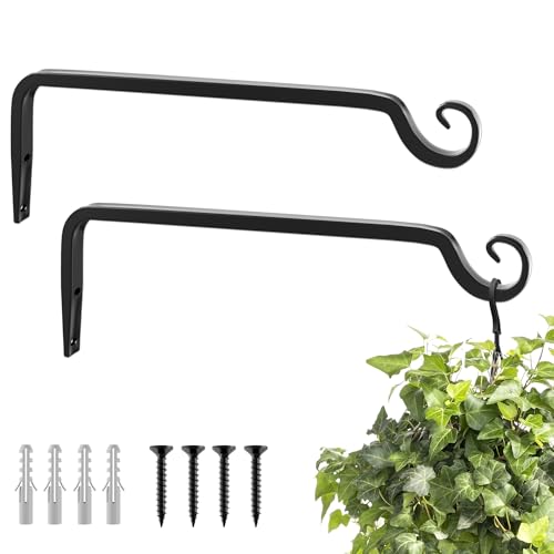 Bamworld Ganci da Parete per Esterni, Confezione da 2, in Ferro Battuto Robusto, Supporto per Fioriere Sospese e Lanterne, Lunghezza 25 cm, Ideale per Piante, Decorazioni da Giardino e Balcone