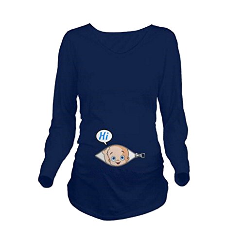 Q.KIM T-Shirt de Maternité Femme Manches Longues de maternité Motif Grossesse Amusant Humour imprimé-Hi Baby,Bleu XXL