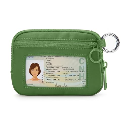 com zíper e porta-moedas para mulheres com zíper e porta-chaves portátil, Verde prado