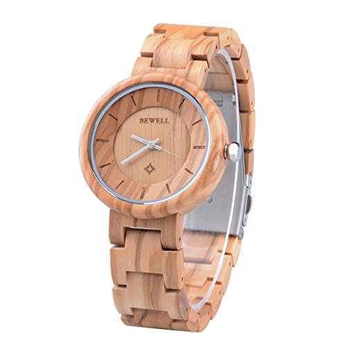 BEWELL Reloj Mujer Madera Analógico Cuarzo Japonés con Correa de Madera Redondo Casual Relojes de Pulsera (Gold) BEWELL Reloj Mujer Madera Analógico Cuarzo Japonés con Correa de Madera Redondo Casual Relojes de Pulsera (Gold)