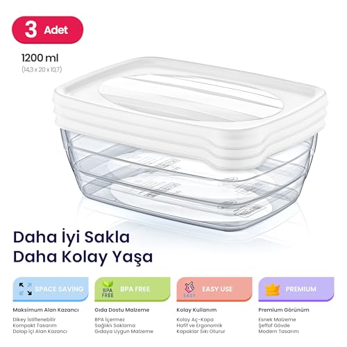 Hobby Life Trend 3'lü Dikdörtgen Saklama Seti – Modern, İstiflenebilir ve Gıda Dostu Mutfak Organize