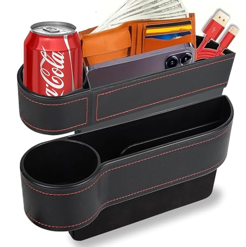 2 Pack Car Seat Gap Filler, Car Seat Gap Organizer, Automotive Front Seat Storage with Cup Holder, Auto Console Side Extra Storage Boxes, Seat Side Storage - Black, Passenger Side&Driver Side