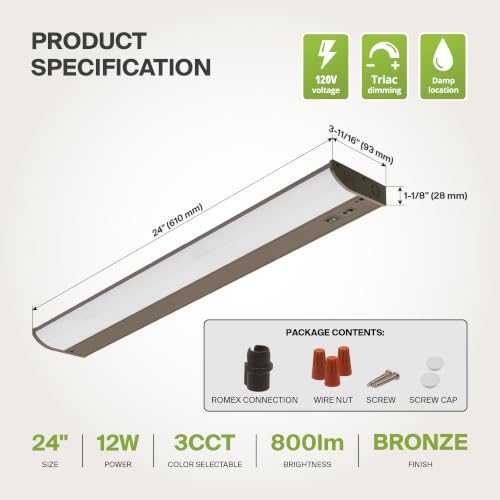 Image of ASD 20 Pack LED Under Cabinet Lighting, 24 inch 12W 822 LM, Dimmable Hardwired Under Cabinet Lights for Kitchen, 3000K /4000K /5000K, Under Counter Light Fixtures, ETL, Bronze, Bullnose Design
