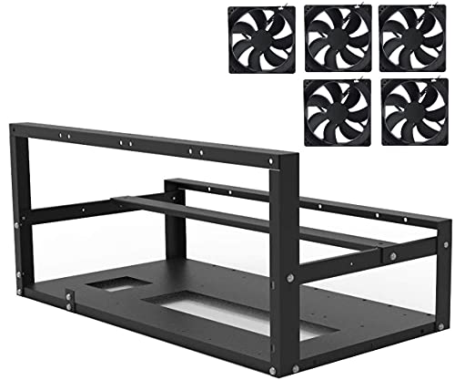 Tigology Steel Open Air Miner Stackable Mining Frame Case Rig, 6GPU/ 8GPU for Crypto Coin Mining Frame Rack w/ 5 Cooling Fans