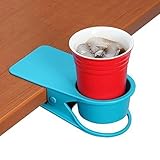 SERO Innovation Cup Clip Drink Holder - Blue - Snap to Tables, desks, Chairs, Shelves, counters. Keep Your Beverage, Smartphone or Other Small Item Secure and Out of The Way. 2 Pack