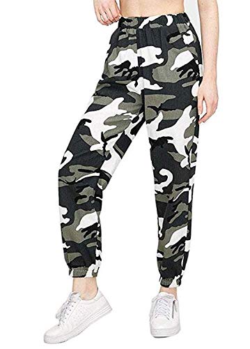 Women's Camouflage Jogger Pants, High Waisted Sweatpants Casual Hip Hop Trousers (Large, Grey)