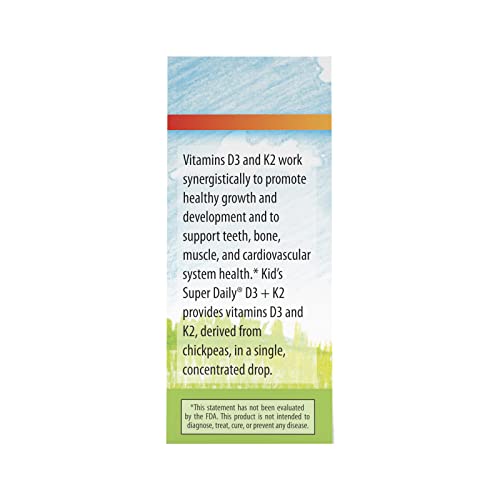 Carlson - Kid's Super Daily D3+K2, 25 Mcg (1,000 Iu) D3 & 22.5 Mcg K2, Vitamin D Drops With Vitamin K2, Liquid Vitamins, 1000 Iu Vitamin D3, Heart & Bone Health, 1-Year Supply, Unflavored, 360 Drops #TOP3