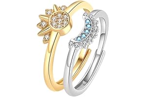 Celestial Sun and Moon Ring Set, 925 Sterling Silver Sun and Moon...