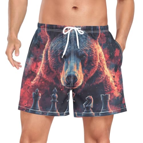 Pantalones cortos de natación de secado rápido con oso marrón para bañador hombre