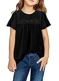 Dokotoo Girls' Fashion 2021 Summer Lace Round Neck Short Sleeve Pom Pom Boho Shirts Casual Loose...