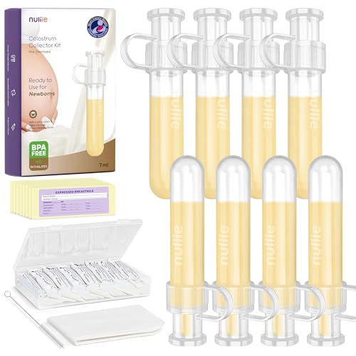 Image of Nuliie Colostrum Collector Kit 7ml/8pcs, Leakproof, Reusable Breast Milk Collector, Heat & Freezer Resistant, BPA-Free, With Cotton Cloth Wipe, Storage Case, Cleaning Brush - Ready-to-Use for Newborns
