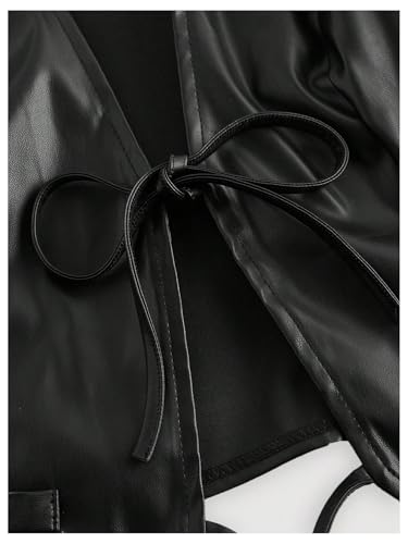 MakeMeChic Women's PU Leather Vest Tops V Neck Tie Front Sleeveless Y2K Waistcoat Club Party Top3