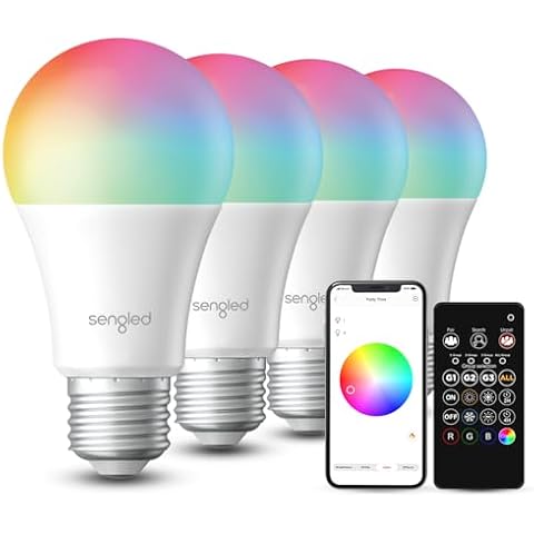 Sengled Dual Mode Smart Light Bulbs with Remote & App Control, Color Changing Light Bulbs, RGBW LED Light Bulbs 2700K-6500K Dimmable, 60W Equiv, Group Control, Timing, Sunrise & Sunset (4P+ 1 Remote) Cover